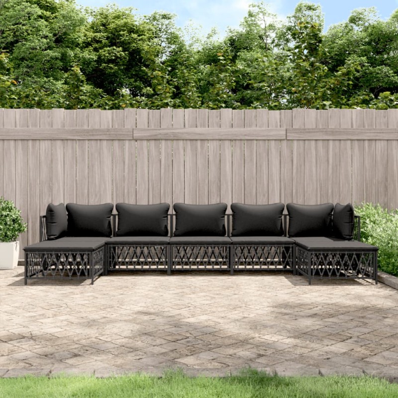 vidaXL Juego de muebles de jardín 7 pzas con cojines acero antracita vidaXL Juego de muebles de jardín 7 pzas con cojines acero antracita