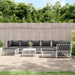 vidaXL Juego de muebles de jardín 10 piezas con cojines acero blanco