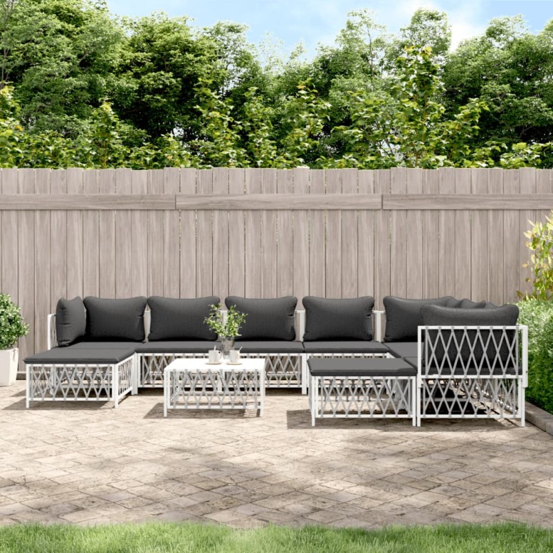 vidaXL Juego de muebles de jardín 10 piezas con cojines acero blanco vidaXL Juego de muebles de jardín 10 piezas con cojines acero blanco