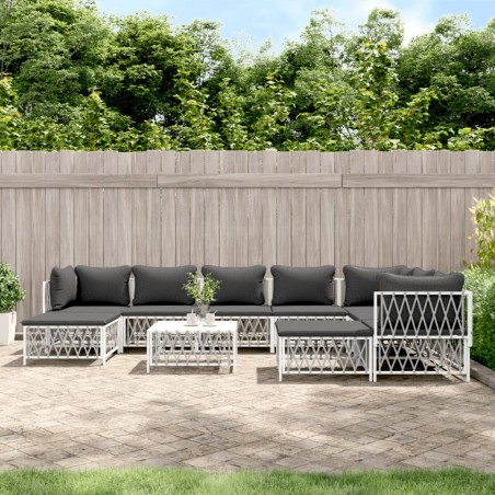 vidaXL Juego de muebles de jardín 10 piezas con cojines acero blanco