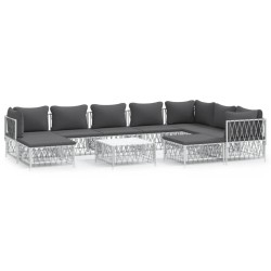 vidaXL Juego de muebles de jardín 10 piezas con cojines acero blanco