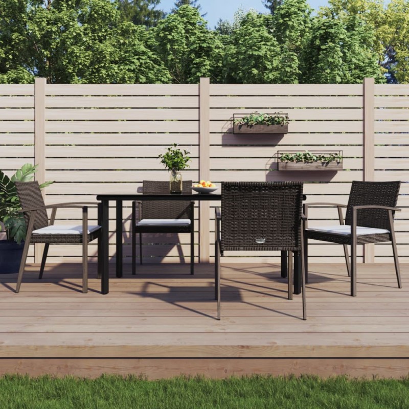 vidaXL Juego comedor jardín 5 piezas y cojines ratán sintético y acero vidaXL Juego comedor jardín 5 piezas y cojines ratán sintético y acero