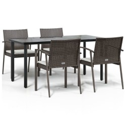 vidaXL Juego comedor jardín 5 piezas y cojines ratán sintético y acero