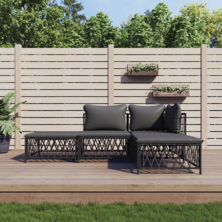 vidaXL Juego muebles de jardín 4 pzas y cojines acero gris antracita