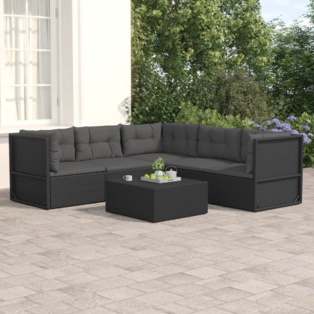 vidaXL Set de muebles de jardín 5 pzas y cojines ratán sintético negro