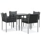 vidaXL Juego comedor jardín 5 piezas y cojines ratán sintético y acero vidaXL Juego comedor jardín 5 piezas y cojines ratán sintético y acero