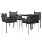 vidaXL Juego comedor jardín 5 piezas y cojines ratán sintético y acero vidaXL Juego comedor jardín 5 piezas y cojines ratán sintético y acero