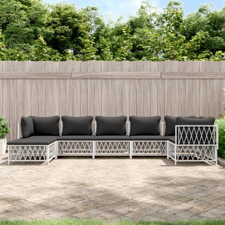 vidaXL Juego de muebles de jardín 7 piezas con cojines acero blanco