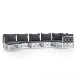 vidaXL Juego de muebles de jardín 7 piezas con cojines acero blanco