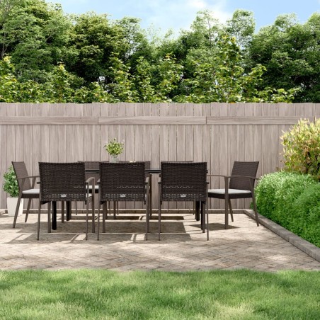vidaXL Juego comedor jardín 9 piezas y cojines ratán sintético y acero