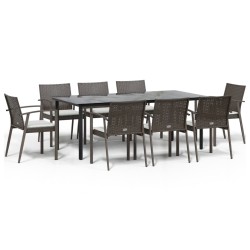 vidaXL Juego comedor jardín 9 piezas y cojines ratán sintético y acero