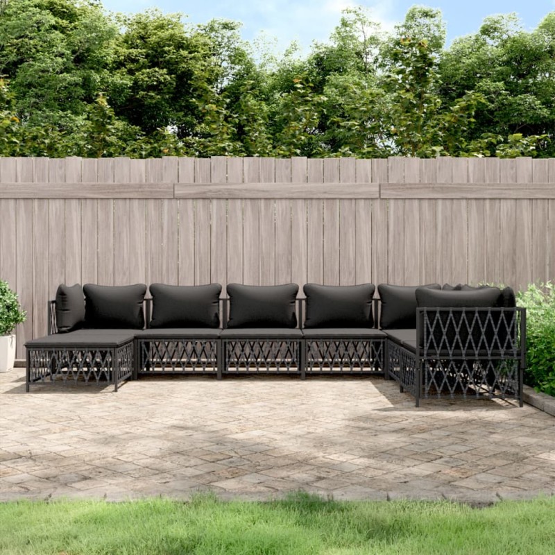 vidaXL Juego de muebles de jardín 8 pzas con cojines acero antracita vidaXL Juego de muebles de jardín 8 pzas con cojines acero antracita