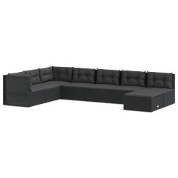 vidaXL Set de muebles de jardín 8 pzas y cojines ratán sintético negro