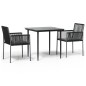 vidaXL Set comedor jardín 3 pzas y cojines acero ratán sintético negro vidaXL Set comedor jardín 3 pzas y cojines acero ratán sintético negro