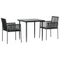 vidaXL Set comedor jardín 3 pzas y cojines acero ratán sintético negro vidaXL Set comedor jardín 3 pzas y cojines acero ratán sintético negro