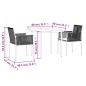 vidaXL Set comedor jardín 3 pzas y cojines acero ratán sintético negro vidaXL Set comedor jardín 3 pzas y cojines acero ratán sintético negro