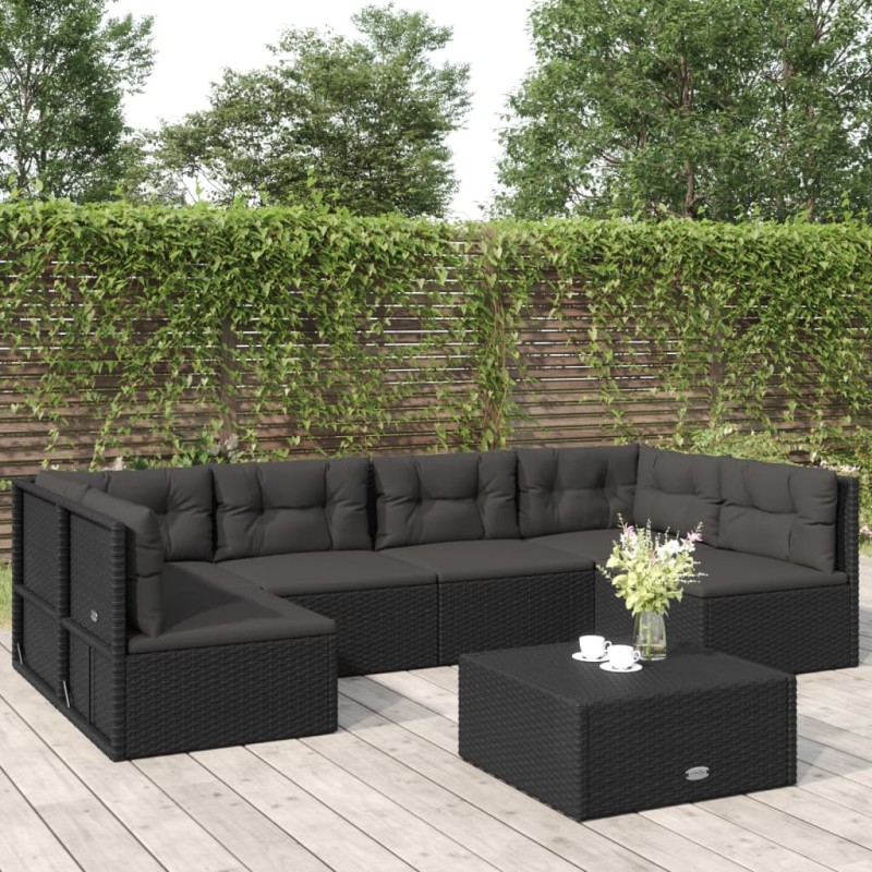 vidaXL Set muebles de jardín 6 piezas y cojines ratán sintético negro vidaXL Set muebles de jardín 6 piezas y cojines ratán sintético negro