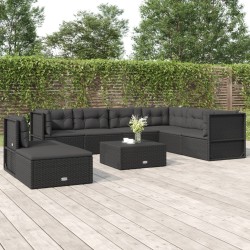 vidaXL Set de muebles de jardín 8 pzas y cojines ratán sintético negro