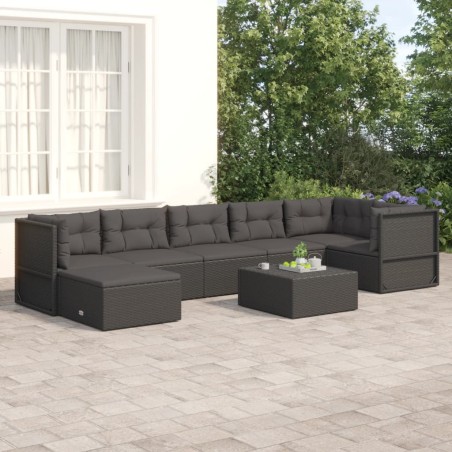 vidaXL Set de muebles de jardín y cojines 7 pzas ratán sintético negro
