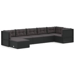 vidaXL Set de muebles de jardín y cojines 7 pzas ratán sintético negro