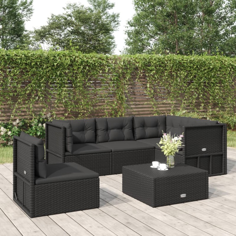 vidaXL Set de muebles de jardín 5 pzas y cojines ratán sintético negro vidaXL Set de muebles de jardín 5 pzas y cojines ratán sintético negro
