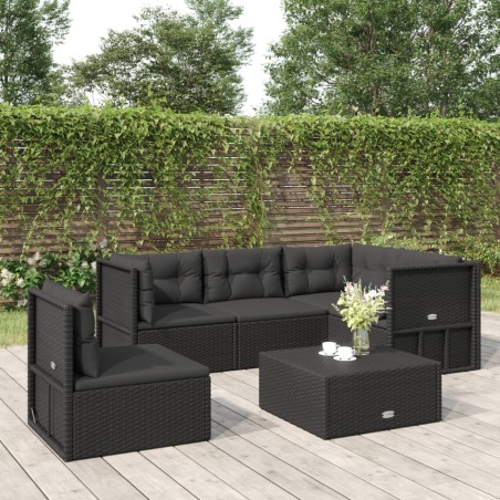 vidaXL Set de muebles de jardín 5 pzas y cojines ratán sintético negro