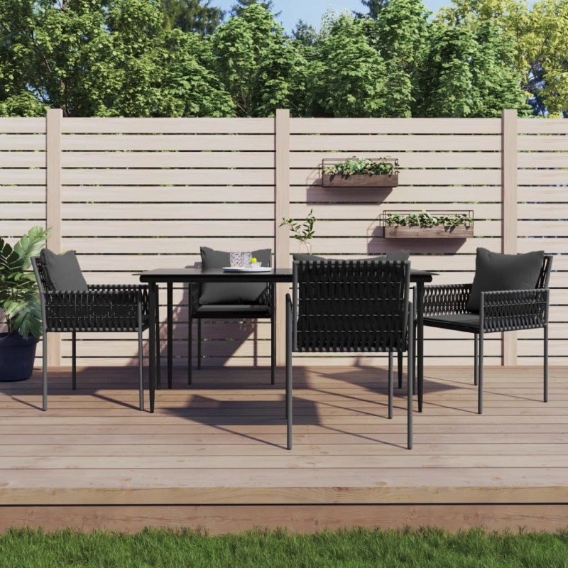 vidaXL Juego comedor jardín 5 piezas y cojines ratán sintético y acero vidaXL Juego comedor jardín 5 piezas y cojines ratán sintético y acero