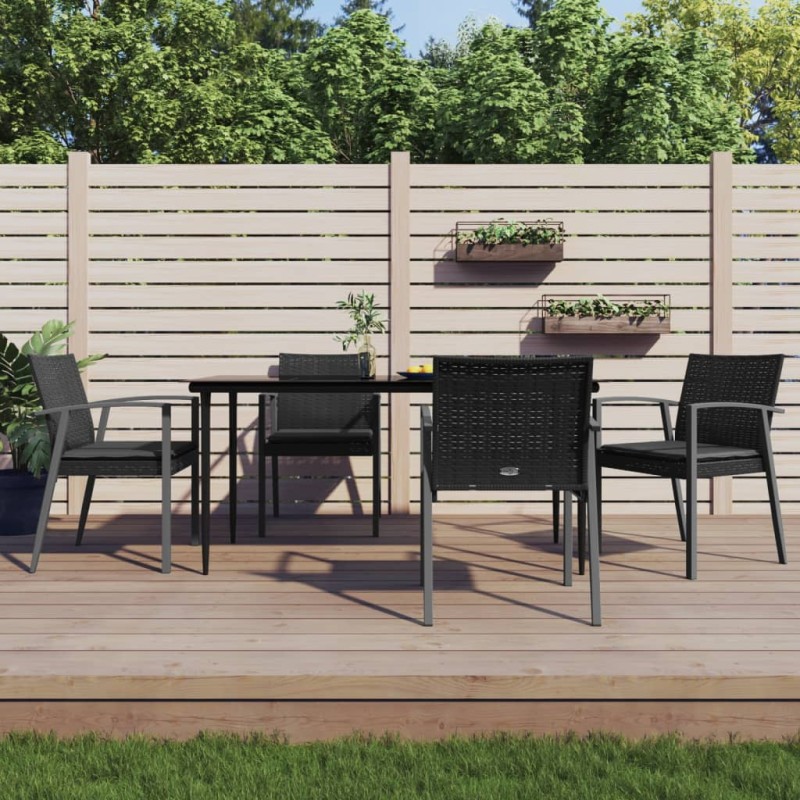 vidaXL Juego comedor jardín 5 piezas y cojines ratán sintético y acero vidaXL Juego comedor jardín 5 piezas y cojines ratán sintético y acero