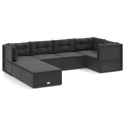 vidaXL Set de muebles de jardín y cojines 7 pzas ratán sintético negro