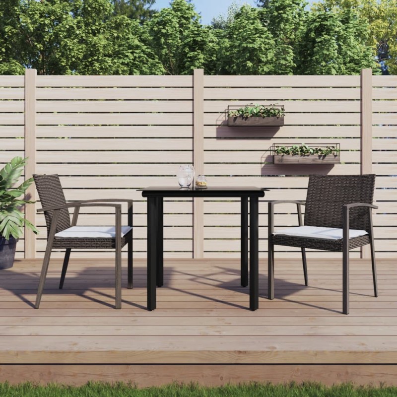 vidaXL Juego comedor jardín 3 piezas y cojines ratán sintético y acero vidaXL Juego comedor jardín 3 piezas y cojines ratán sintético y acero