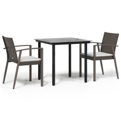 vidaXL Juego comedor jardín 3 piezas y cojines ratán sintético y acero