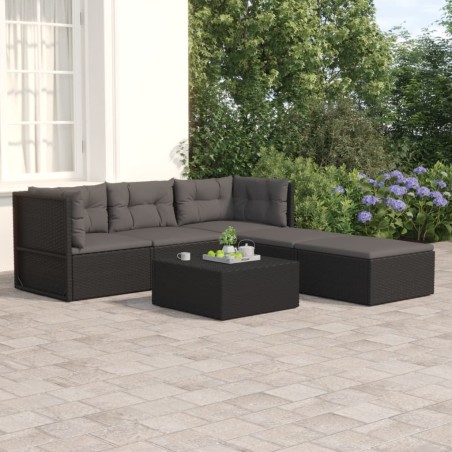 vidaXL Set de muebles de jardín 5 pzas y cojines ratán sintético negro