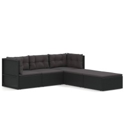 vidaXL Set de muebles de jardín 5 pzas y cojines ratán sintético negro