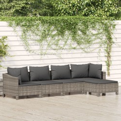 vidaXL Set de muebles de jardín 5 pzas y cojines ratán sintético gris