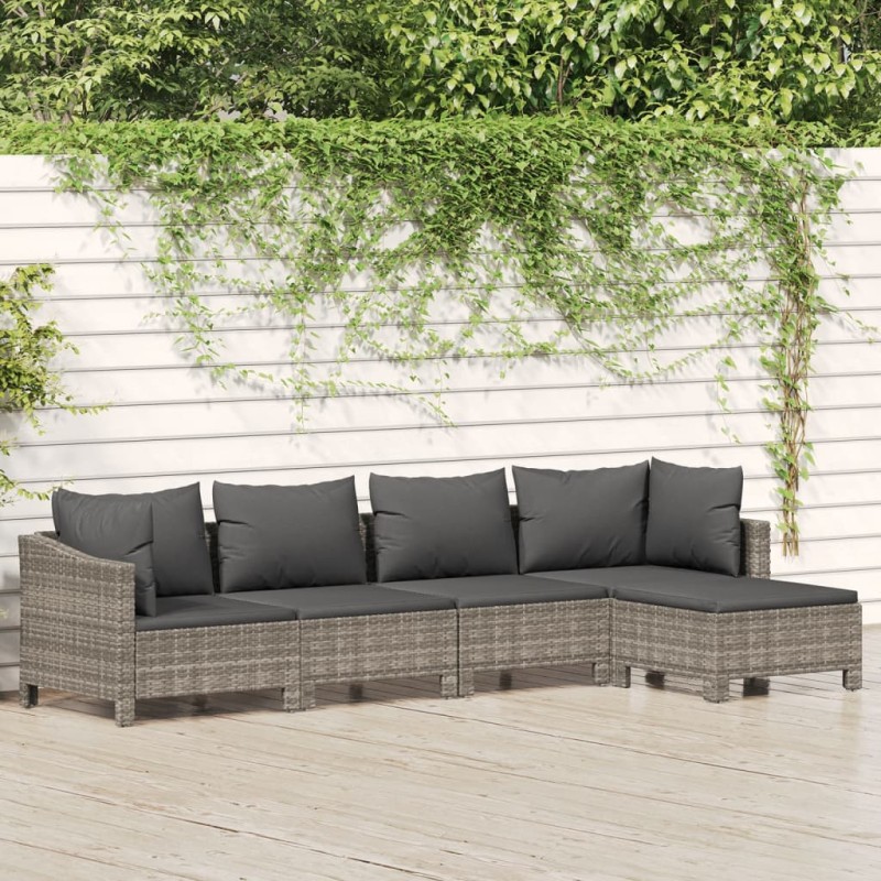 vidaXL Set de muebles de jardín 5 pzas y cojines ratán sintético gris