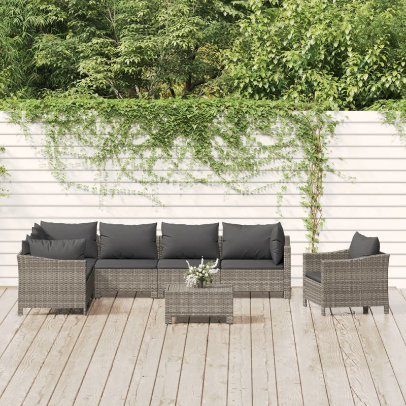 vidaXL Set de muebles de jardín 8 pzas y cojines ratán sintético gris vidaXL Set de muebles de jardín 8 pzas y cojines ratán sintético gris