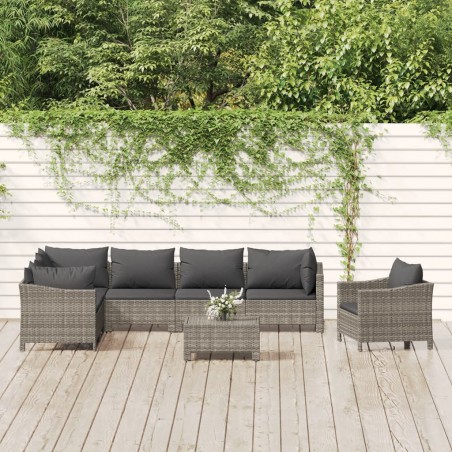 vidaXL Set de muebles de jardín 8 pzas y cojines ratán sintético gris
