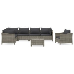 vidaXL Set de muebles de jardín 8 pzas y cojines ratán sintético gris