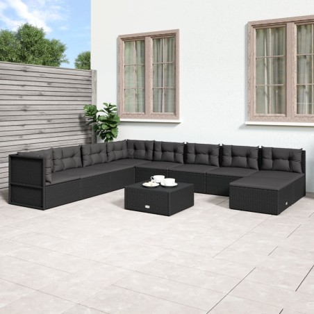 vidaXL Set de muebles de jardín 9 pzas y cojines ratán sintético negro
