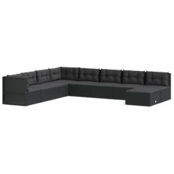 vidaXL Set de muebles de jardín 9 pzas y cojines ratán sintético negro