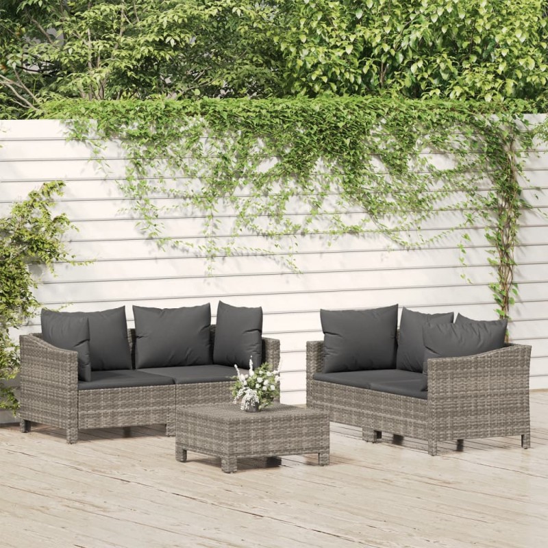 vidaXL Set de muebles de jardín 5 pzas y cojines ratán sintético gris vidaXL Set de muebles de jardín 5 pzas y cojines ratán sintético gris