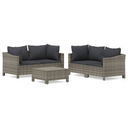 vidaXL Set de muebles de jardín 5 pzas y cojines ratán sintético gris