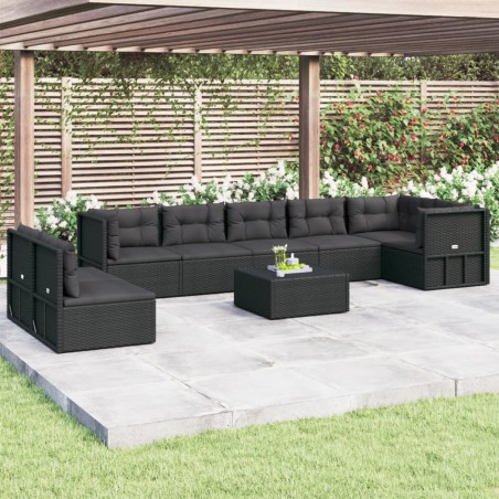 vidaXL Set de muebles de jardín 8 pzas y cojines ratán sintético negro
