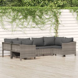 vidaXL Set de muebles de jardín 6 pzas y cojines ratán sintético gris