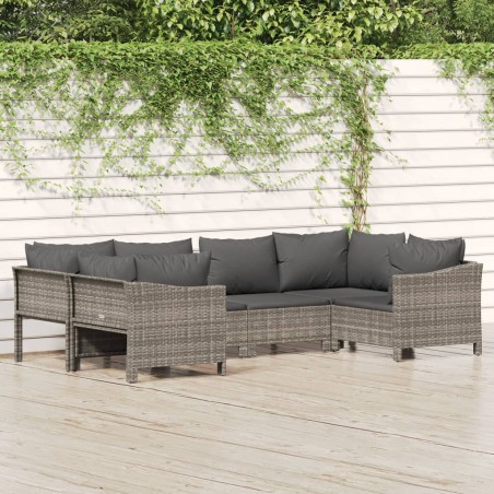 vidaXL Set de muebles de jardín 6 pzas y cojines ratán sintético gris