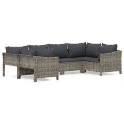 vidaXL Set de muebles de jardín 6 pzas y cojines ratán sintético gris