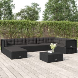 vidaXL Set de muebles de jardín 9 pzas y cojines ratán sintético negro