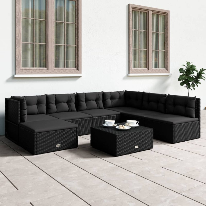 vidaXL Set de muebles de jardín y cojines 7 pzas ratán sintético negro vidaXL Set de muebles de jardín y cojines 7 pzas ratán sintético negro
