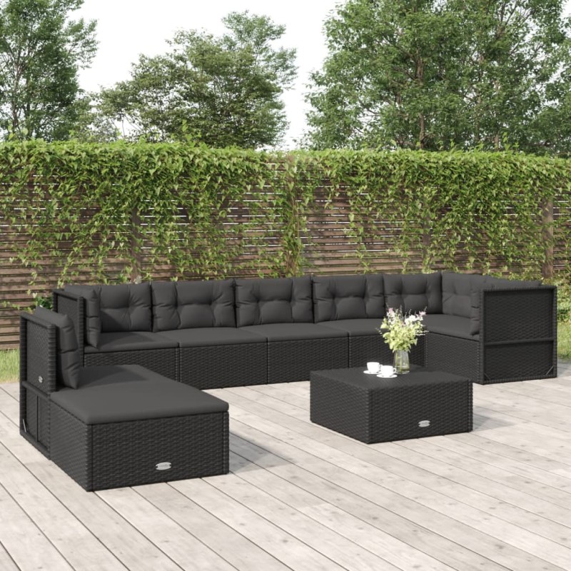 vidaXL Set de muebles de jardín 8 pzas y cojines ratán sintético negro vidaXL Set de muebles de jardín 8 pzas y cojines ratán sintético negro