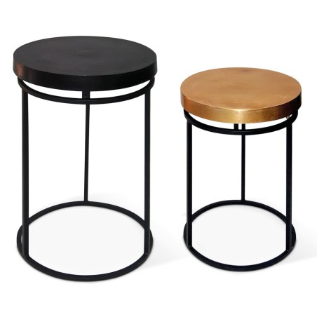  Rousseau Juego de mesas auxiliares 2 piezas Cameo metal negro y dorado